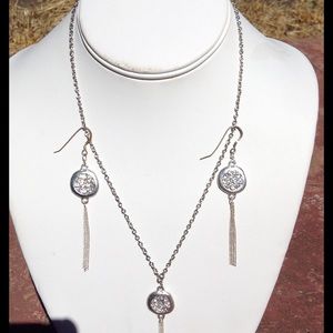 Silver with rhinestone earring and necklace set.